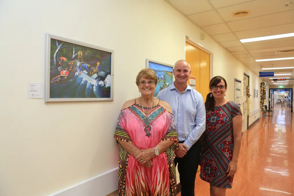 Official opening Local Artist Gallery Gladstone Hospital, Artist Jean Kane, MP Glen Butcher, Curator Katrina Elliott